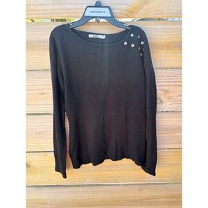 M&Co Womens Black Knit Long Sleeve Boat Neck Sweater with Shoulder Buttons S
